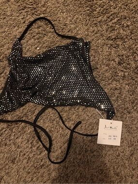 Black Sequin Bandeau Crop Top by Just Cavalli